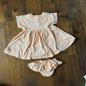 Jessica Simpson Baby Girls Peach Giraffe Print Dress and Diaper Cover Set 12M